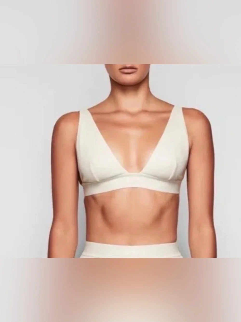 SKIMS 🤍The Cotton Plunge Ribbed Bralette in Bone | Small | NWT